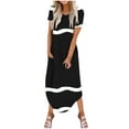 thumbnail image 1 of Annhoo Robe Maxi d'Été pour Femmes Rayée Imprimée Ourlet Irrégulier Manches Courtes Col Rond Robe Décontractée Tendance avec Poche, 1 of 6