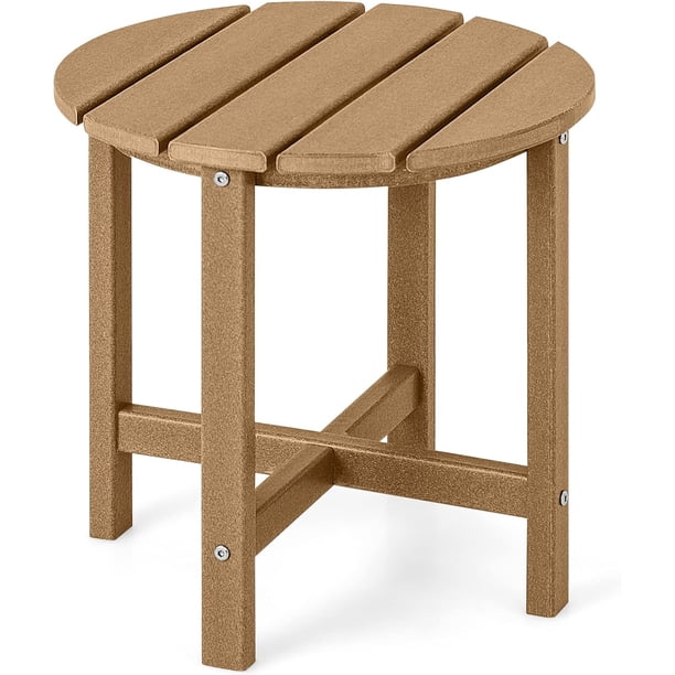 ZYPPPA Round Outdoor Side Table, 18 Inch Weather Resistant HDPE Adirondack Table, Outdoor Indoor Chairside End Tables, Patio Side Table for Lawn Garden Balcony Backyard, Easy Assembly (1, Brown)