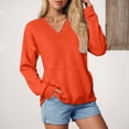 thumbnail image 2 of larppty V Neck Sweatshirt Women Pocket No Hood Oversized Pullover Casual Soft Long Sleeve Tops With Pockets Fall Fashion (Orange, S), 2 of 7