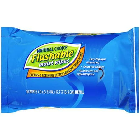 Natural Choice: Flushable Moist Wipes, 50 ct
