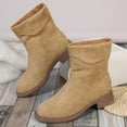 thumbnail image 3 of Chelsea Boots Women Suede Fold Over Chunky Heel Casual Winter Warm Ankle Booties Round Toe Slip on Short Boots, 3 of 5