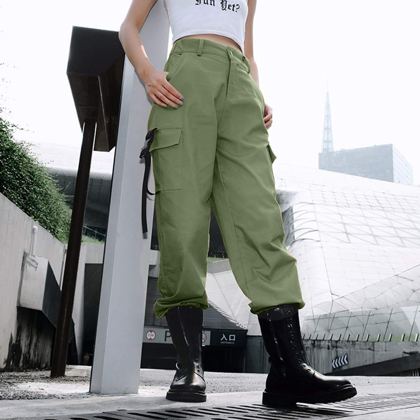 Womens High Waisted Cargo Pants Pockets Casual Loose Combat Twill Trousers  Girls - Walmart.com