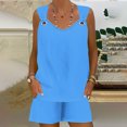 thumbnail image 4 of Zpanxa Two Piece Sets for Women Summer V-Neck Sleeveless Camisole Tops with Pockets Comfy Shirts Biker Shorts Tracksuit Casual Sweat Sets Lounge Sweatsuits Matching Set Sky Blue A M, 4 of 7