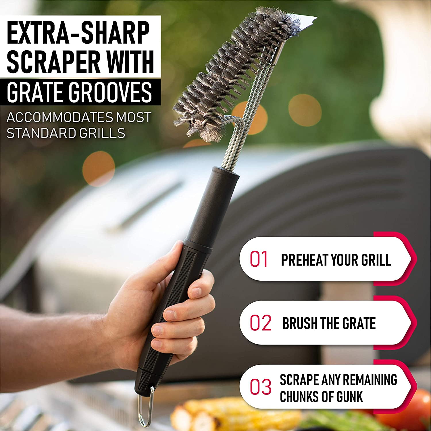 2 Pack Grill Brush and Scraper, 16.5” & 14” Wire BBQ Grill Brush for  Outdoor Grill, 304 Stainless Steel Cleaning Brush BBQ Grill Accessories,  Safe