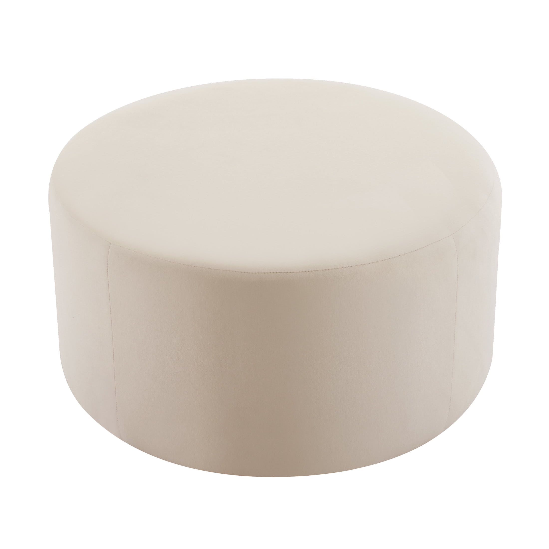 Christopher Knight Home 30" Velvet Upholstered Round Ottoman, Wood Frame, Cream