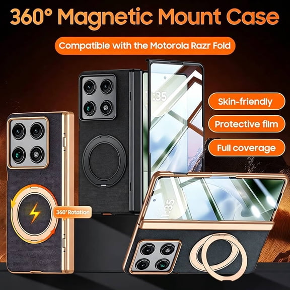 For Motorola Razr Fold Case, [Hinge Protection][Magnetic Ring Adjustable Stand][Built-in Screen Protector] Full-Body Rugged Phone Case
