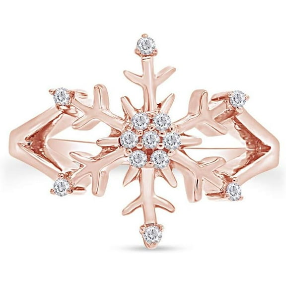 Gems Jewels 14K Rose Gold Plated 1Ct Round Cut White Diamond Wedding Engagement Snowflake Ring 925 Sterling Silver For Women's -10