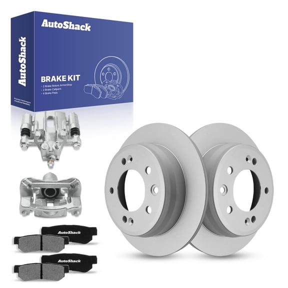 AutoShack Rear Brake Rotors Ceramic Brake Pads Calipers | Replacement for 2010-2015 Hyundai Tucson 2011-2016 Kia Sportage 2.0L 2.4L FWD | Coated | 8-PC Brake Kit | ArmorStop