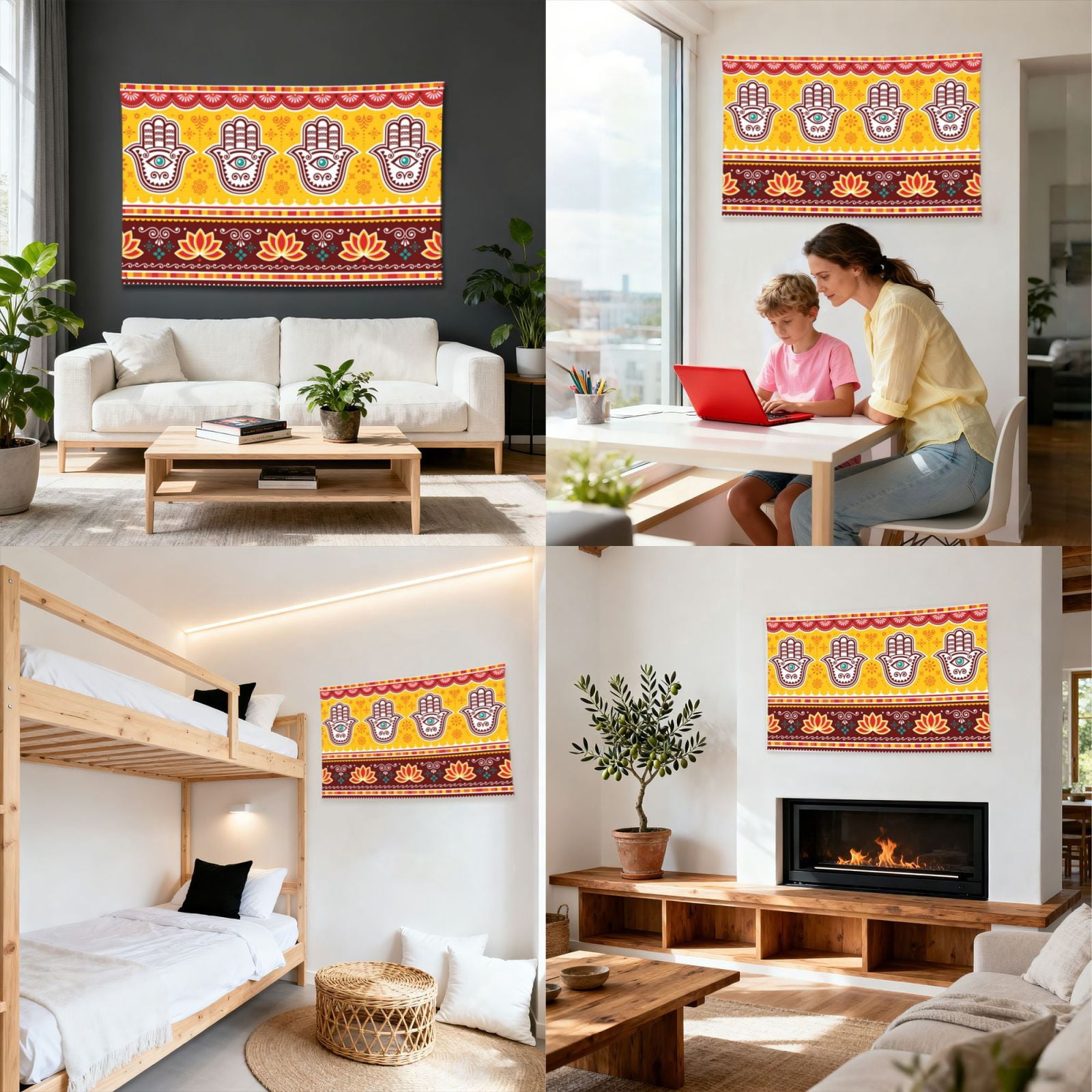 Pakistani Indian Evil Eye Hamsa Hand Four Hole Decorated Banner Flag for Garden Yard Home Decoration Indoor Outdoor 4x6 Ft