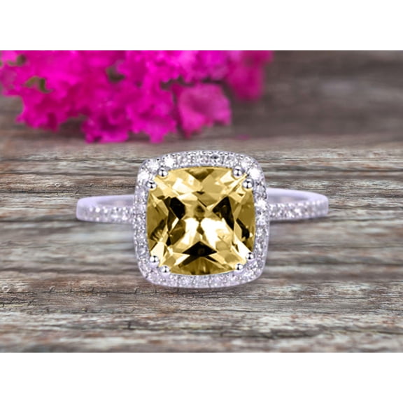 2.05 Carat 7mm Cushion Cut Champagne Diamond Moissanite Engagement Ring on 10k White Gold