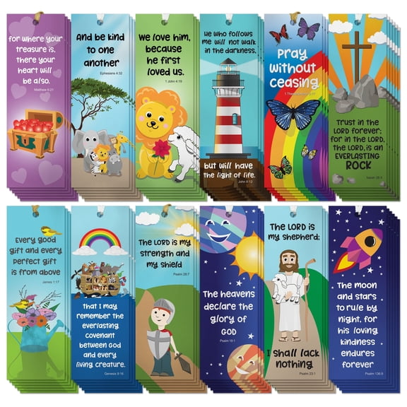 Faithful Finds Bible Bookmarks for Kids - 72 Pack, 6" x 2", Multi-Color Cardstock Magnetic Tabs - Bulk Christian Kids Bookmarks with Bible Verse Quotes