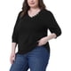 thumbnail image 4 of Blusa de Talla Grande para Mujeres, Manga 3/4, Cuello en V, Decoración de Botones, Camisetas Casual Sólidas 3X Negra, 4 of 6