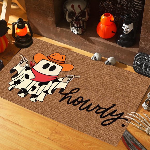 Halloween Doormat Coir Door Mat Howdy Ghosts Happy Halloween Door Mat Indoor Outdoor Front Door Mat Non-Slip Rubber Back Funny Door Mats Low Profile Machine Washable