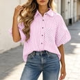 thumbnail image 5 of LEKWK Womens Summer Tops Button Down Short Puff Sleeve Striped Shirts Lightweight V Neck Loose Fit Collared Tops Fashion Casual Daily Outfits, 5 of 5