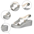 thumbnail image 6 of Rokment Women's Metallic Platform Wedge Sandals Vintage Comfortable Leather Open Toe Chunky High Heel Gladiator Walking Dress Sandal Beach Casual Dress Summer Shoes Silver Size 7.5, 6 of 8