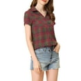 thumbnail image 4 of INSPIRE CHIC Chemises à Carreaux pour Femmes Col en Pointe Chemisiers Boutonnés m Rouge Vert, 4 of 6