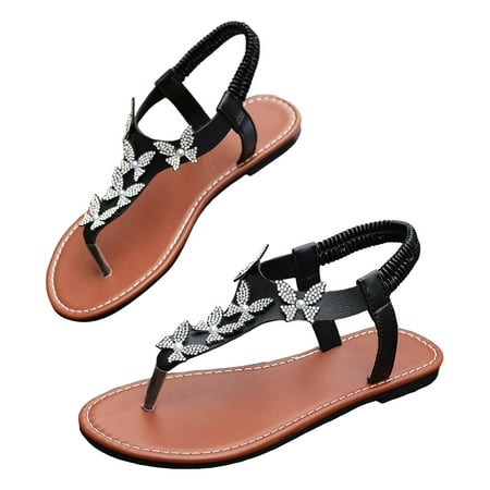 

Jungdeepe Ladies Summer Casual Rhinestone Clip Toe Beach Flat Non Large Size Sandals Jelly Stud Sandals for Women Water Shoes Womens Flip Flop Sandal Flat Sandals for Women Ladies Summer with Beads