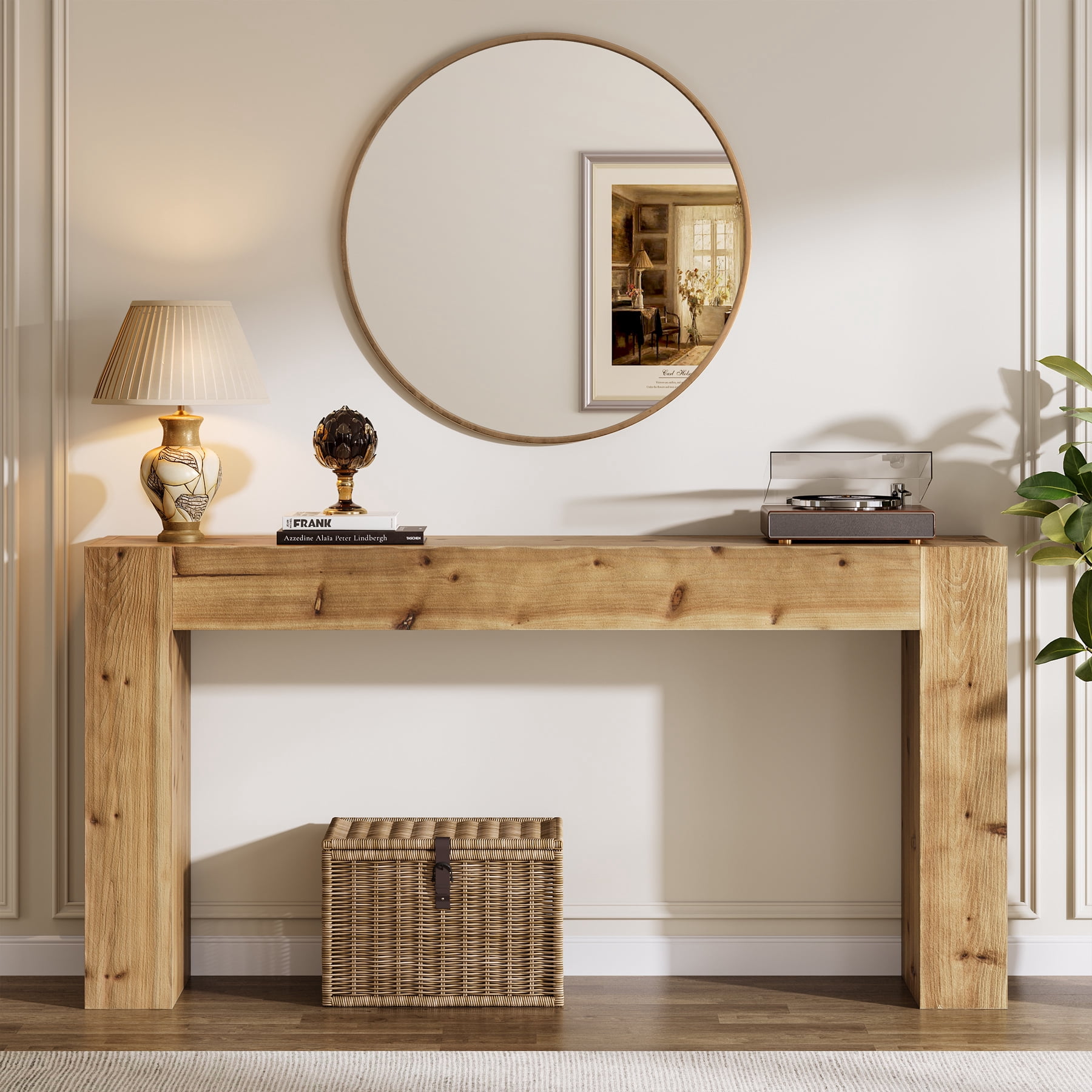Tribesigns Solid Wood Console Table, 63-Inch Farmhouse Sofa Table Behind Couch for Entryway, Living Room, Foyer, Easy Assembly (Light Wood)