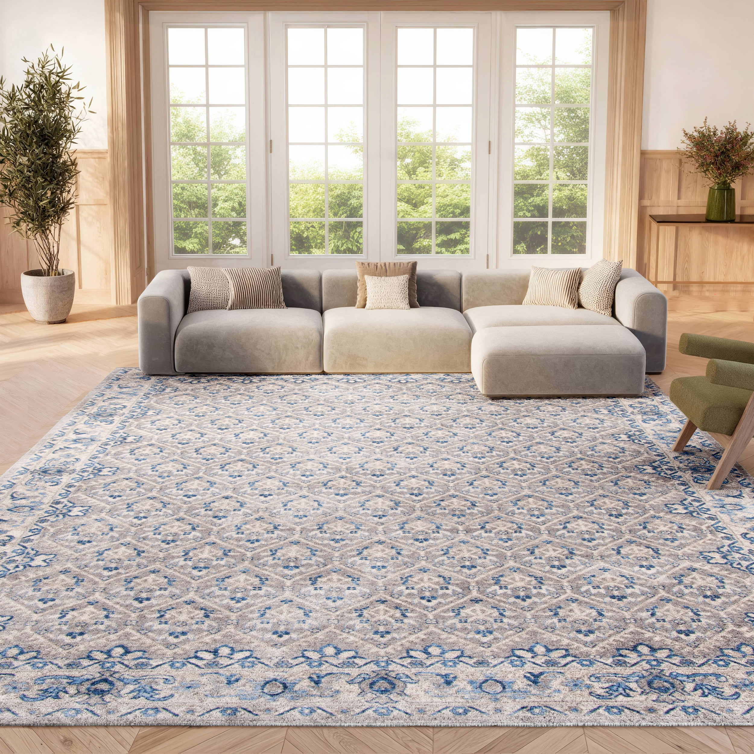 SAFAVIEH Brentwood Pompeii Geometric Area Rug, Light Gray/Blue, 3' x 5'