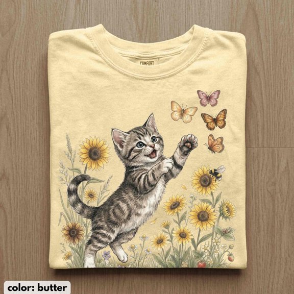 Kitten 90s Graphic Tshirt Style Cat Shirt Retro Cottagecore Aesthetic Floral Unisex Shirt