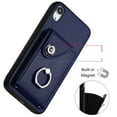 thumbnail image 3 of Wallet Case Compatible for iPhone XR with Card Holder, Rotation Finger Ring Kickstand Card Slots Case, Classic PU Leather Shockproof Magnetic Button Cover for iPhone XR, Blue, 3 of 6