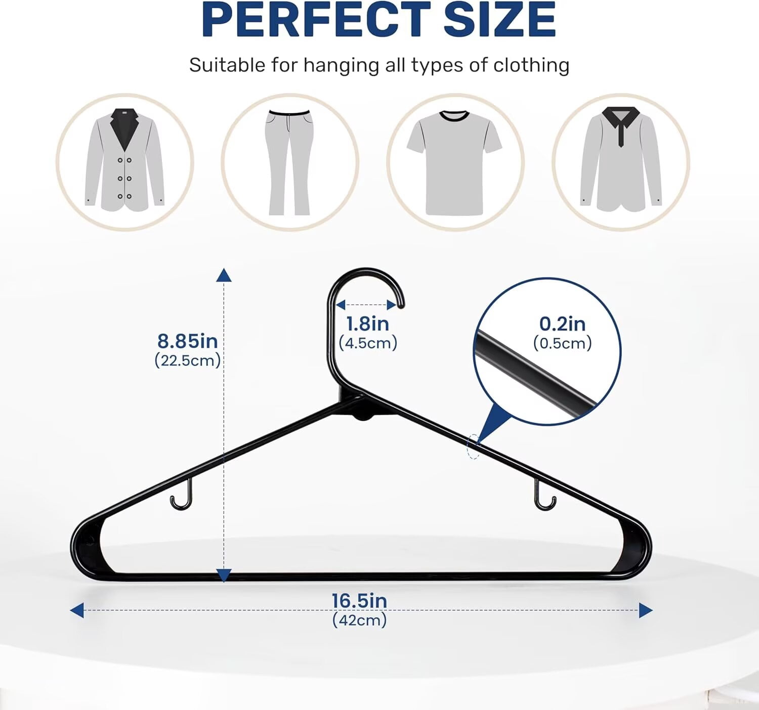 Simple Deluxe Plastic Hangers 30 Pack, Clothes Hangers with Non-Slip Hooks, Durable & Space Saving, Heavy Duty Skirt Hangers for Closet, Black