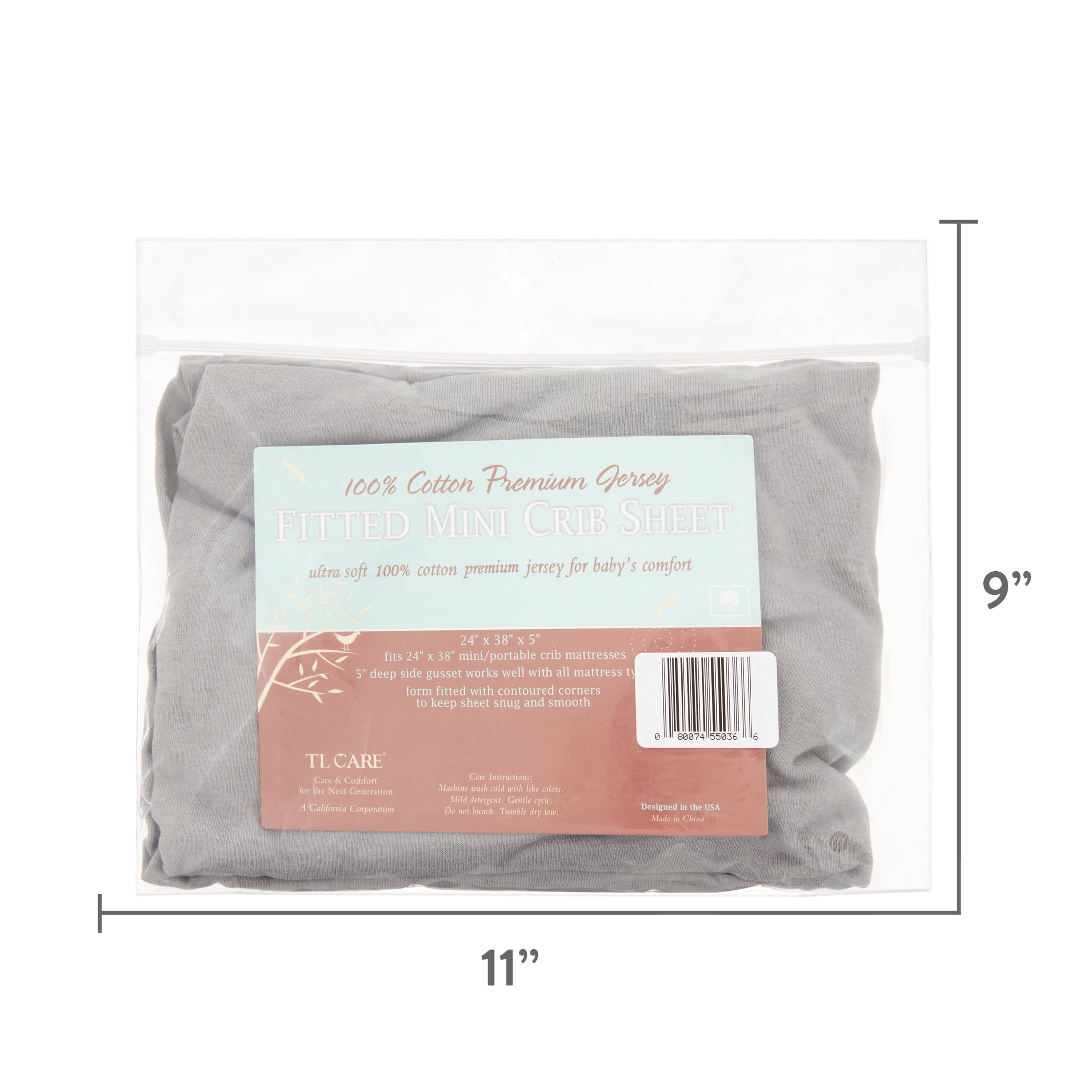 American Baby Company 100% Natural Supreme Cotton Jersey Knit Fitted Portable/Mini-Crib Sheet, Gray, Soft Breathable, for Boys and Girls