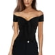 thumbnail image 1 of Blusa de manga corta con hombros descubiertos y lazo frontal para mujer para citas diarias, compras, viajes, negro M, 1 of 6