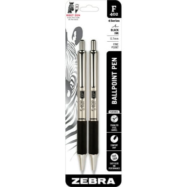 Zebra F-402 Stainless Steel Retractable Ballpoint Pen, Fine Point, 0.7mm, Black Ink