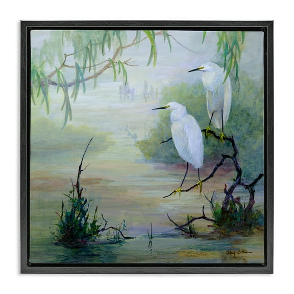 Stupell Industries Egrets & Marshland Edge Birds Painting Black Floater Framed Canvas Art Print Wall Art, 18 x 18
