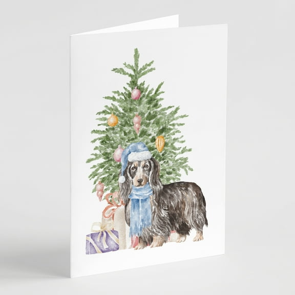 Christmas Dachshund Longhair Black Tan Greeting Cards and Envelopes Pack of 8 7 in x 5 in