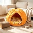 thumbnail image 5 of Cat Bed Pumpkin Cave for Indoor Cats Warm Cozy Semi-Enclosed Sleeping House with Soft Cushion for Kittens Small Dogs 17.3x17.3in by MPOISVA, 5 of 6