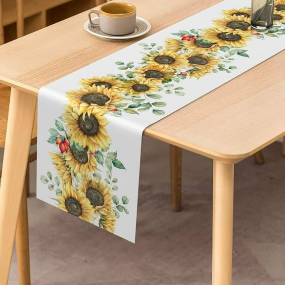 SUNOLIFE Sunflower Table Runner,Yellow Floral Kitchen Dining Table Decorations 13 x 72 Inch