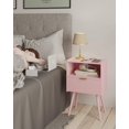 thumbnail image 5 of Nightstand,Modern Bedside Table with Storage Drawer and Open Wood Shelf, for Living Room, Bedroom and Small Spaces, Accent Night Stand with Solid Wood Legs, Easy Assembly,Classic Pink, 5 of 15