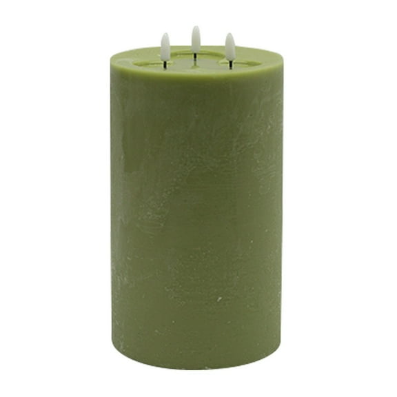 BIDK Home LED Lighted 3 Wicked Flameless Pillar Candle - 9.75" - Green
