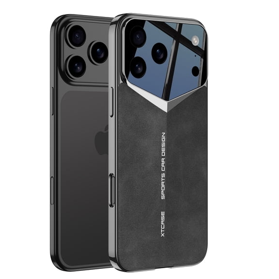 for iPhone 17 Pro Max Back Cover with Electroplated Frame, Ultra Thin TPU Luxury PU Leather Non-Slip Grip Anti-Scratch Shockproof Protective Sturdy Phone Case for iPhone 17 Pro Max, Black