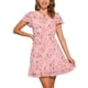 thumbnail image 1 of Vestido de gasa floral con volantes y cuello en V para mujer Inspire Chic, con mangas acampanadas, por encima de la rodilla, en color rosa claro, talla M, 1 of 6