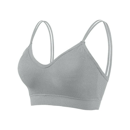 DOCLAKE Push Up Bra No Underwire Bra for Women Streak Solid Color Lingerie Spaghetti Strap Full Coverage Knit Compression Bra Grey M