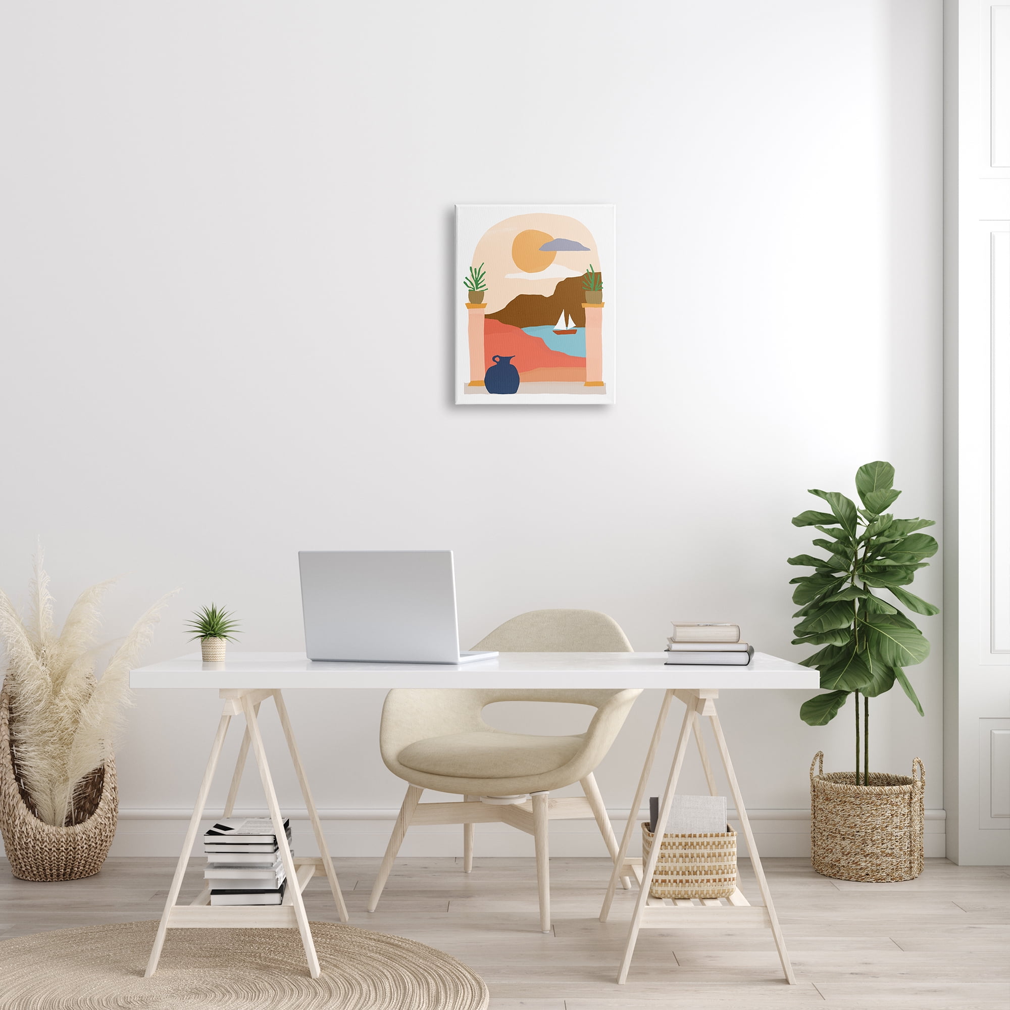 Stupell Industries Calm Distant Sailboat Arch Shaped Landscape Scene Graphic Art Gallery Wrapped Canvas Print Wall Art, Design by June Erica Vess