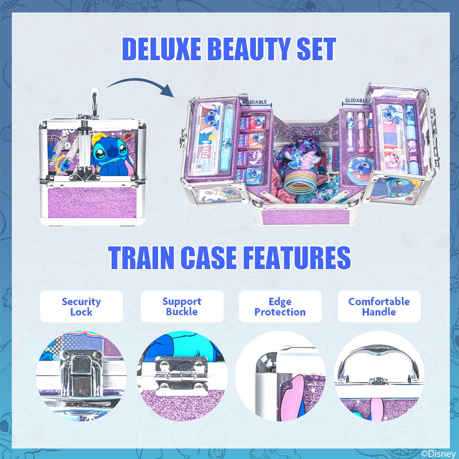Stitch Beauty Deluxe Train Case, Make Up for Girls, Ages 3+, by Townley Girl