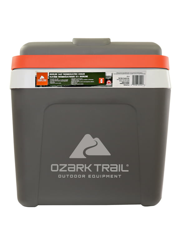 Ozark Trail Highline 12V Iceless 30 Cans 24 L/26qt Electric Cooler, Portable Travel Thermoelectric Car Cooler, Grey