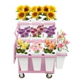 thumbnail image 2 of Metal+PP 6 Tiers Rolling Flower Display Stand,Cart Plant Stand,Flower Display Rack W/18 Flower Buckets 4 Wheels for Florist,Patio Garden Corner (White,Blue,Pink), 2 of 24