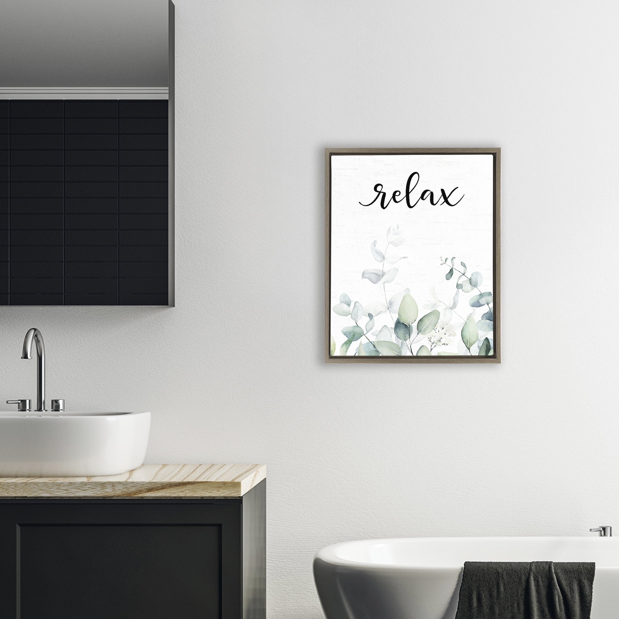 Relax Leafy Herbs Brown Framed Floater Canvas Wall Art, design by Lettered and Lined