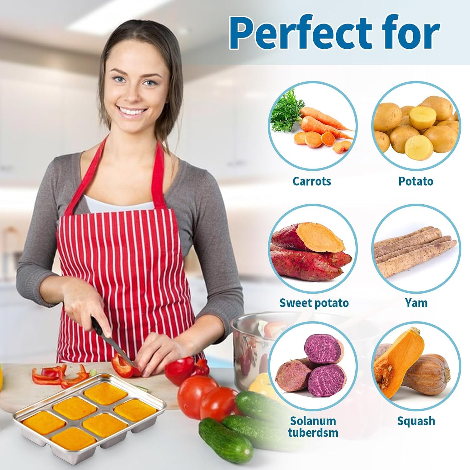 Stainless steel ice cube tray for quick ice retrieval, 6-compartment large ice cube maker, and baby food box - single (1)