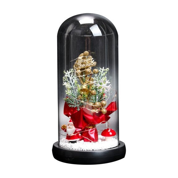 HCTSHG Christmas Tree in Glass Dome Tabletop Christmas Tree with Lights in Glass Dome for Xmas Home Indoor Room Christmas Decorations Desktop