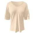 thumbnail image 6 of Lixiuxyad Women T-Shirt Womens V Neck Loose Fit T Shirt Double Layer Flounce Short Sleeve Top,Beige, 6 of 6