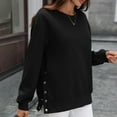 thumbnail image 4 of safuny Womens Oversized Sweatshirt Crewneck Long Sleeve Pullover Sweatshirts Solid Color Split Hem with Button Black _k XXL, 4 of 9