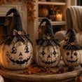 thumbnail image 6 of Halloween Pumpkin Decor Set, 13"Fall Decor,Halloween Decorations, Small Witch Hat Pumpkin Figurines with Bow, Lace and Star, Vintage Farmhouse Halloween Tabletop Decor for Home Party Indoor Display-C, 6 of 12