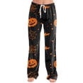 thumbnail image 3 of Domzest Halloween Pajama Pants for Women Wide Leg Halloween Graphic Sleepwear Drawstring Elastic Waisted Funny Pajama Bottoms Saffron S, 3 of 5