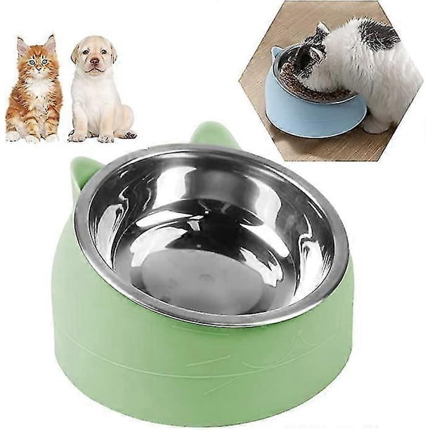 Tilted Cat Bowl, Stainless Steel Cat Bowl, Pet Bowl Set, 15 Tilted Raised Stand Detachable Bowl for